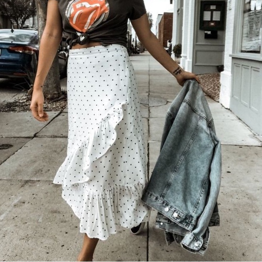 H&M Polka Dot Ruffle Midi Skirt size 2